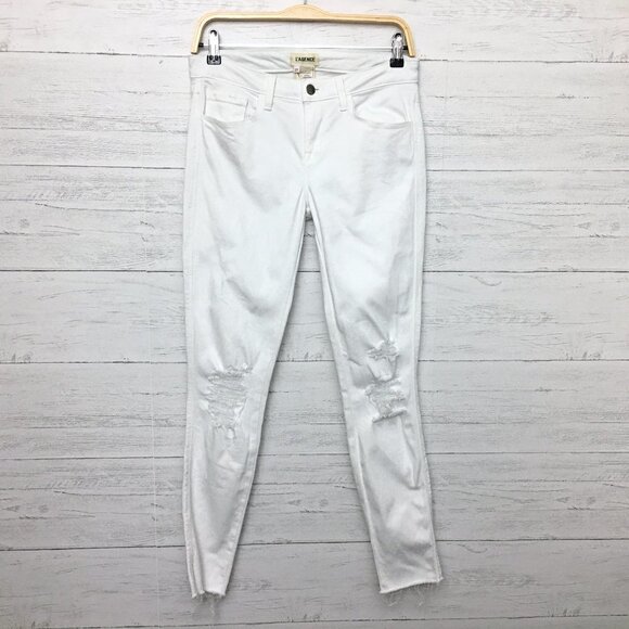 L'Agence Jeans size 27 White Chantal Low Rise Skinny Distressed length 30" - Picture 1 of 12